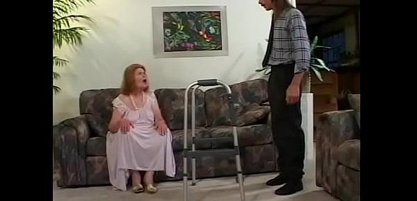  Dude fucks old lady then shoves dildo up her ass
